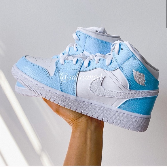 Nike Shoes - Nike baby blue Custom air jordan 1 mid